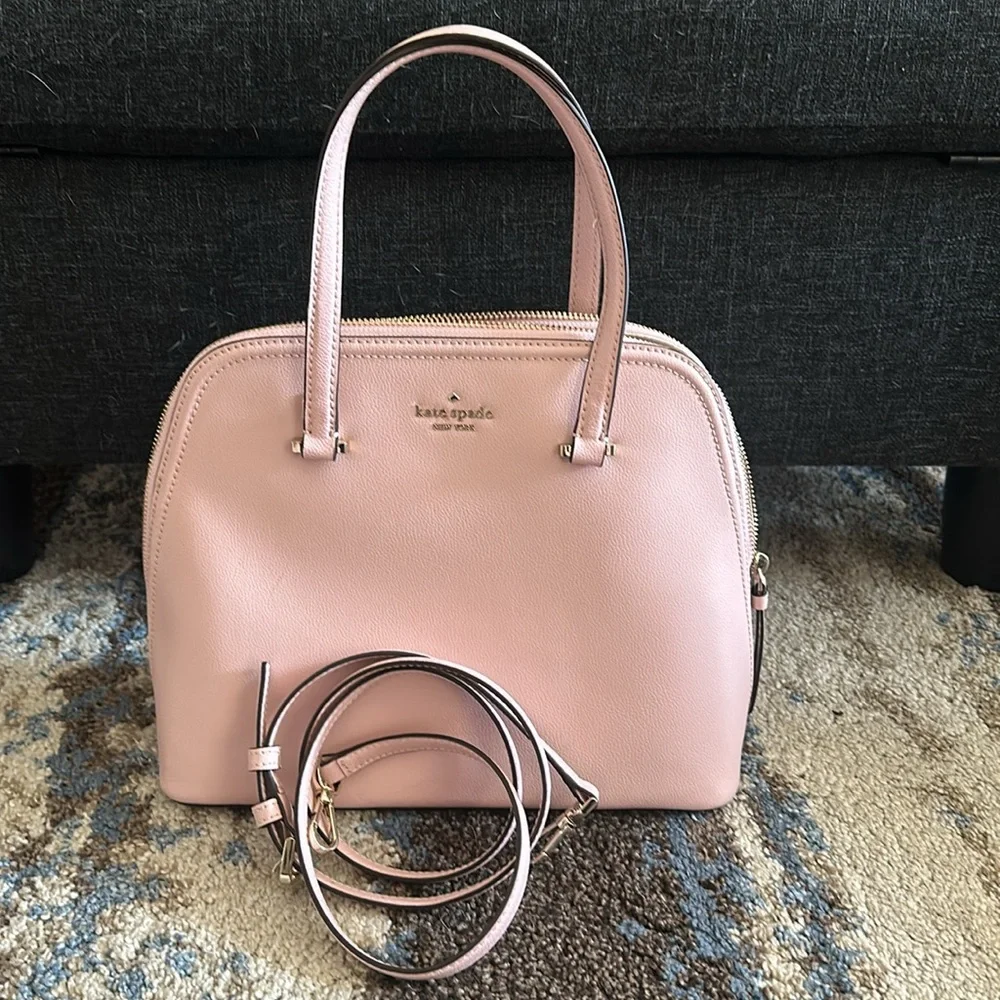 kate spade blush pink leather satchel with gold hardware